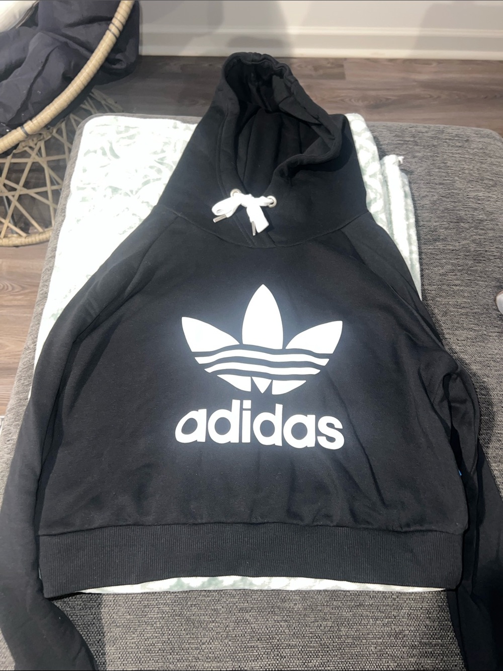 adidas Black Cropped Hoodie with White Trefoil Logo